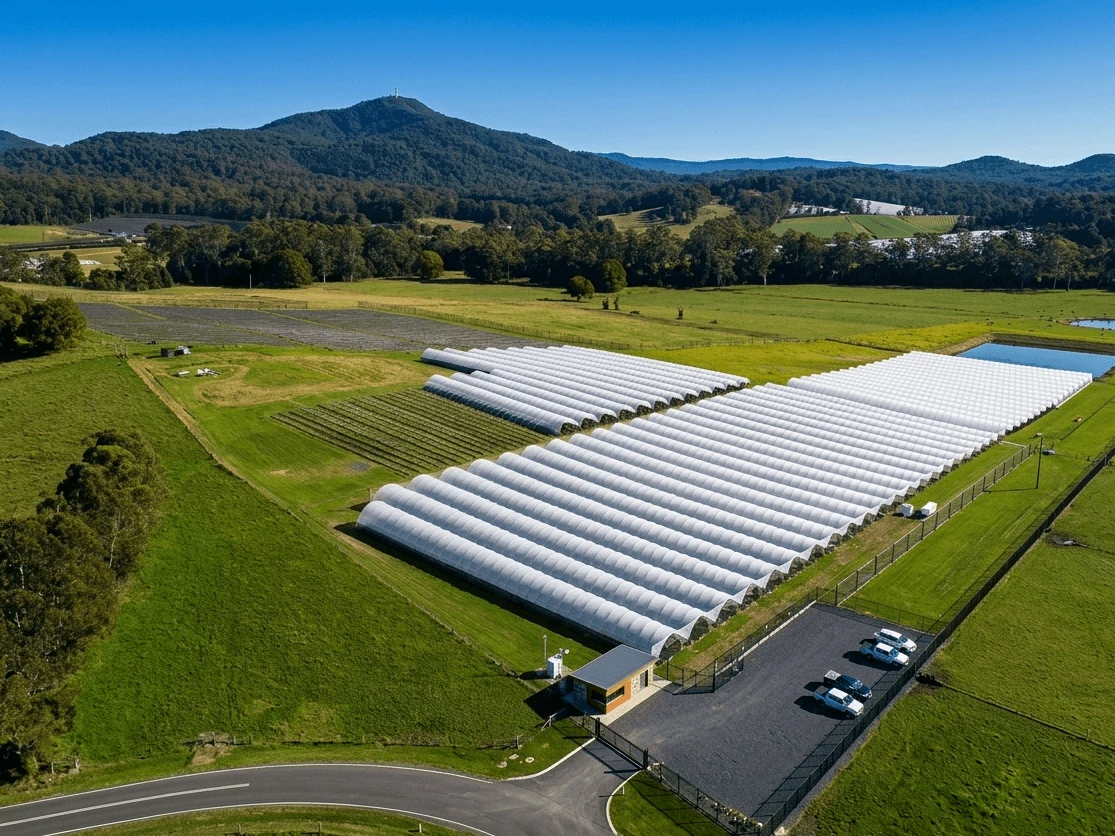 Arial photo of Elite Tunnels on Farm in Australia
