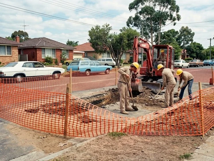 Workers on civil work zone in the 1980's